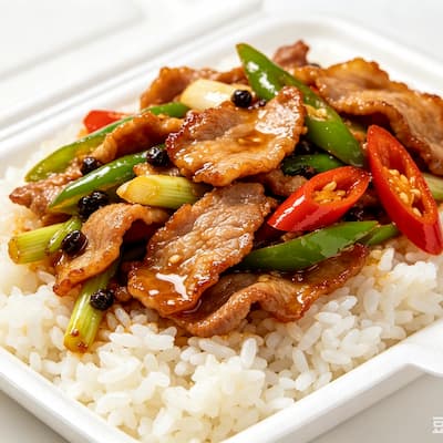 盐煎肉盖饭
